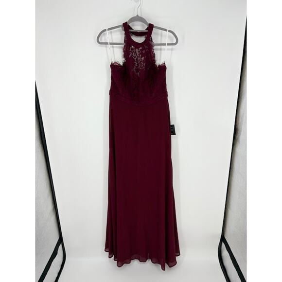 Lulus “Dance All Evening” Burgundy Lace Maxi Halter Dress – Large NWT - Picture 4 of 7